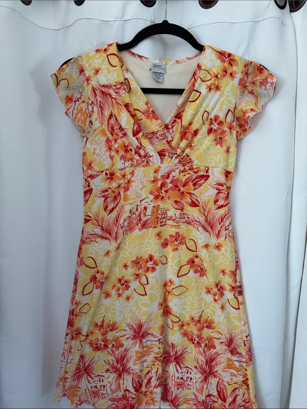 Giorgio Fiorlini Collection Bright Tropical Floral V-Neck Dress size small